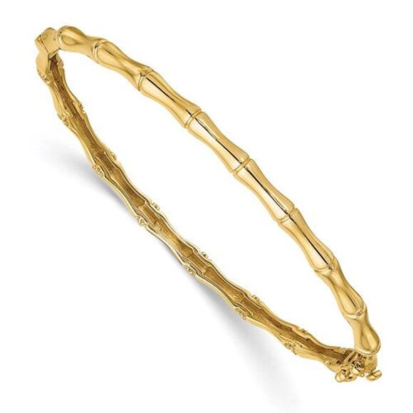 14k Bamboo Design Diamond Hinged Bangle - Picture 1 of 5